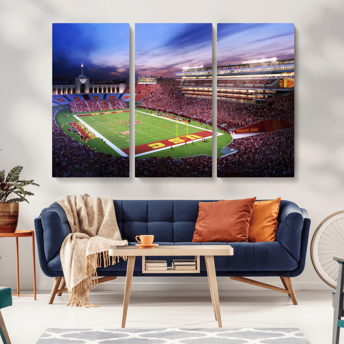 MGV-CV-48X32-3P - The University of Southern California USC Trojans Football Team Print - Los Angeles Memorial