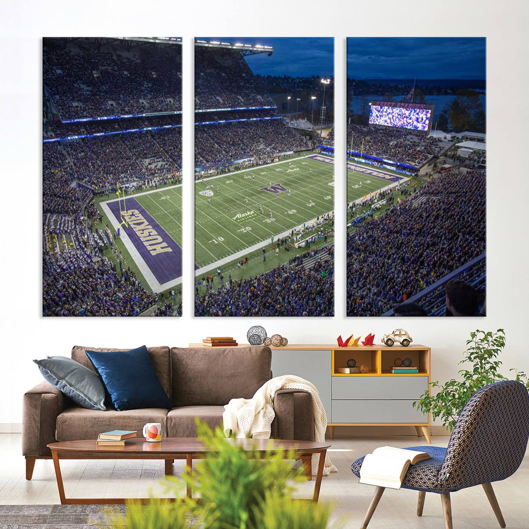 The University of Washington Huskies Football Team Print - Seattle Husky Stadium Wall Art Canvas Print