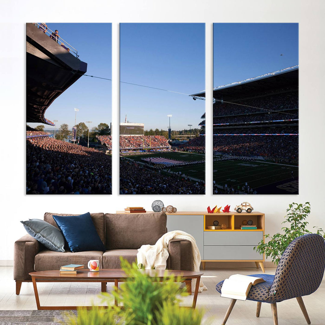 The University of Washington Huskies Football Team Print - Seattle Husky Stadium Wall Art Canvas Print