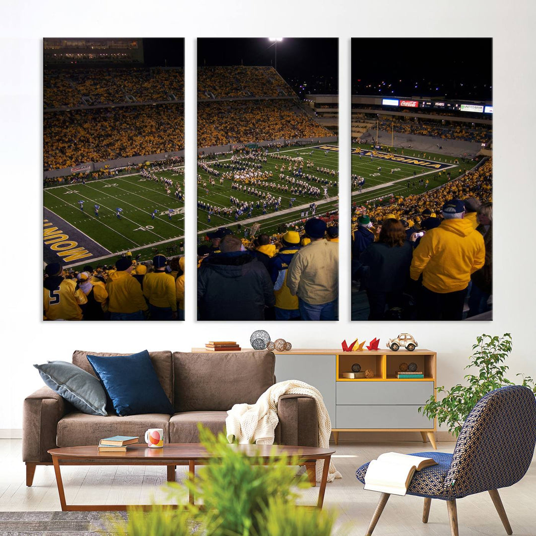 West Virginia Uni Mountaineers Football Canvas Wall Art Print.