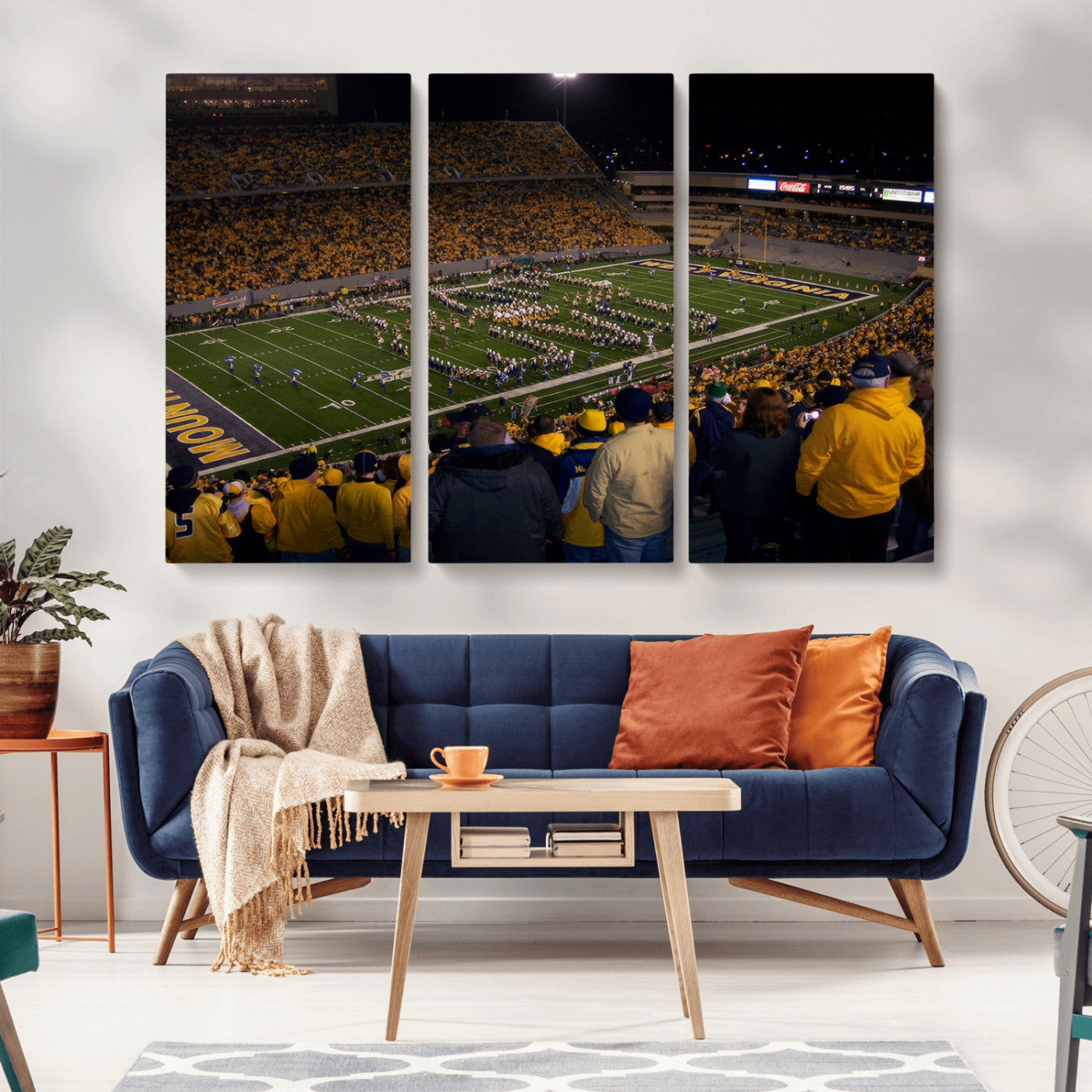MGV-CV-48X32-3P - West Virginia Uni Mountaineers Football Team Print - Milan Puskar Stadium Canvas Print Wall Art,
