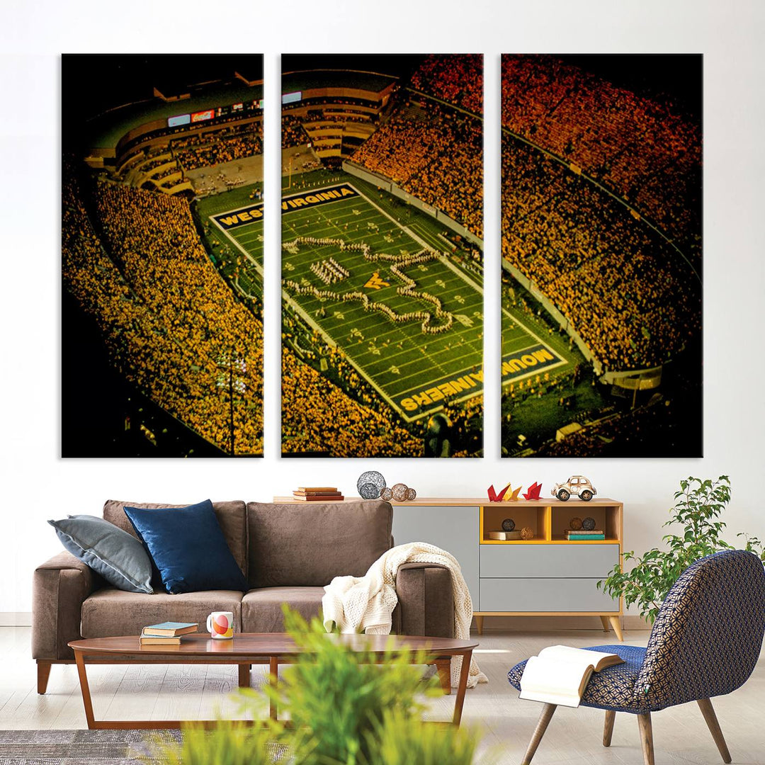 West Virginia University Mountaineers Football Team Print - Milan Puskar Stadium Canvas Print Wall Art, Morgantown City Print