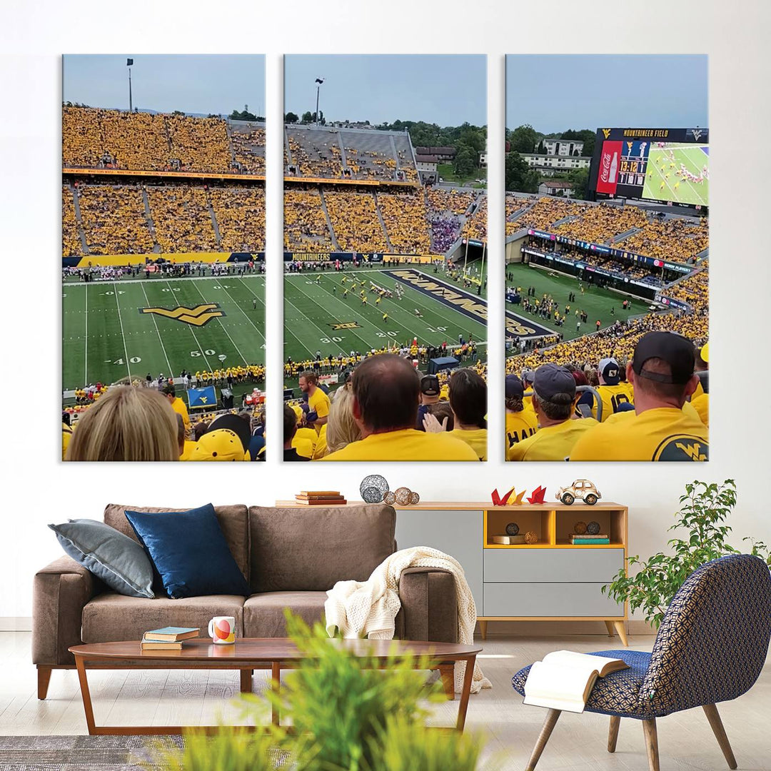 West Virginia University Mountaineers Football Team Print - Milan Puskar Stadium Canvas Print Wall Art, Morgantown Print