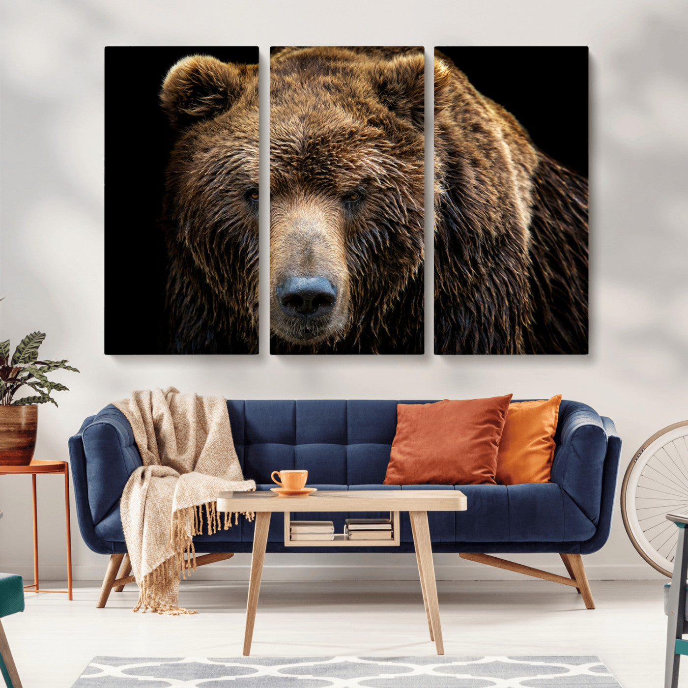 MGV-CV-48X32-3P - Grizzly Brown Bear Canvas Wall Art, Wildlife Animal Canvas Artwork Bear Print, Bear Wall Art Print,