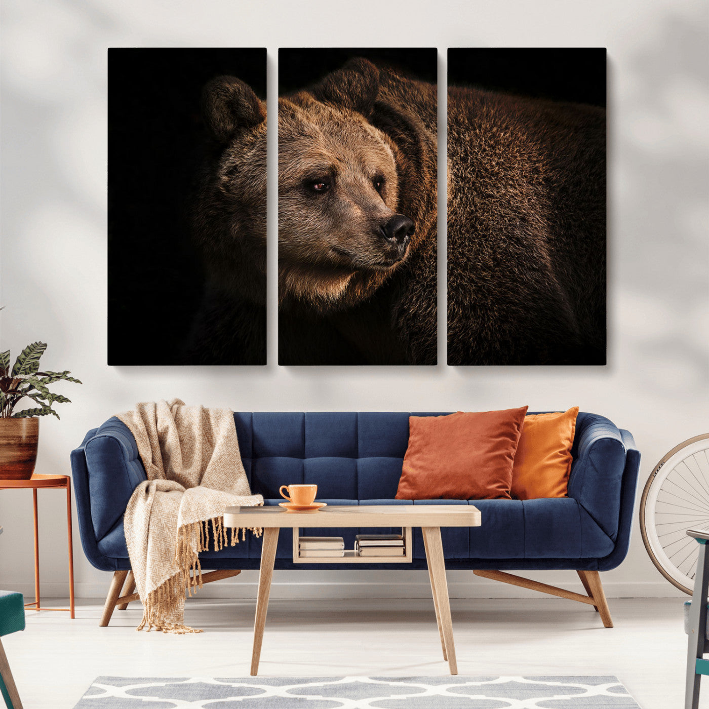MGV-CV-48X32-3P - Wild Grizzly 399 Bear Canvas Wall Art Print, Bear Animal Canvas Artwork Print, Black Bear Wall Art