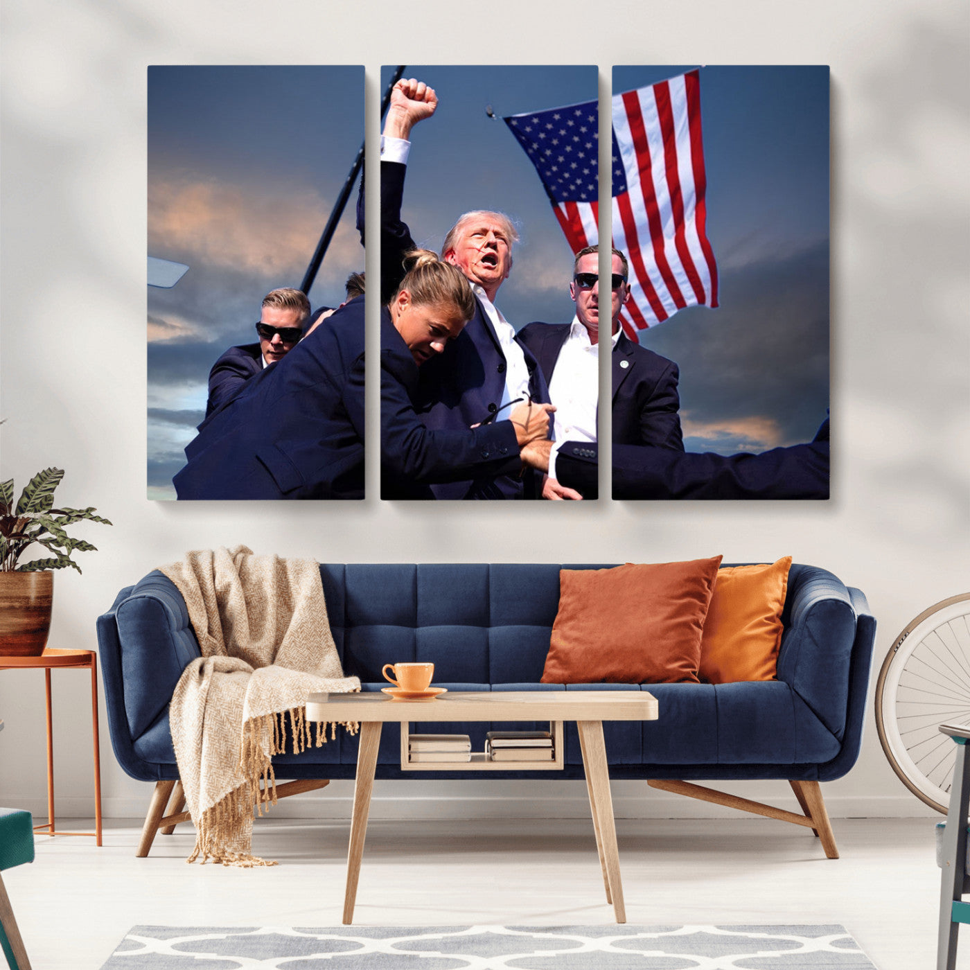 MGV-CV-48X32-3P - Donald Trump Assassination Attempt Wall Art Print, Trump Historic Footage - Iconic Reaction by Trump