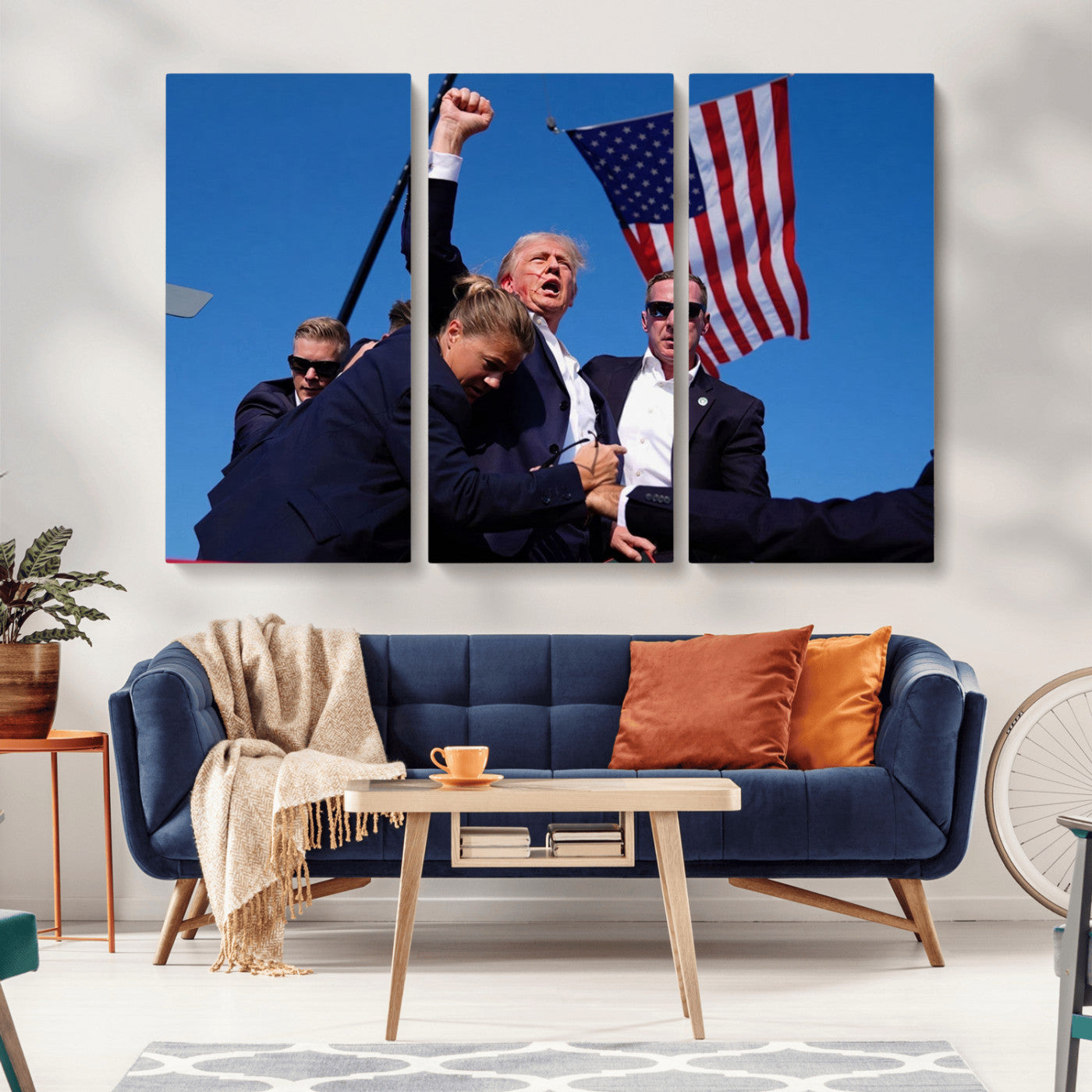 MGV-CV-48X32-3P - Donald Trump Assassination Attempt Wall Art Print, Trump Historic Footage - Iconic Reaction by Trump