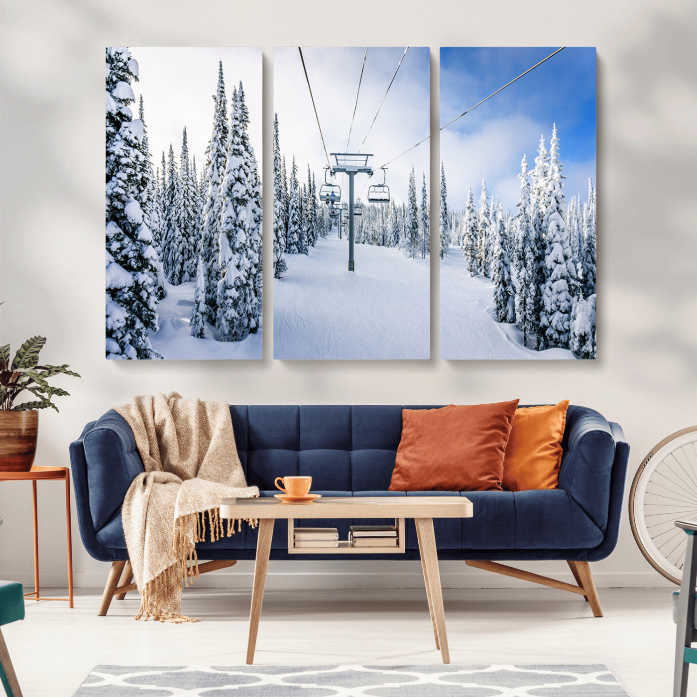 MGV-CV-48X32-3P - Winter Ski Lift Wall Art Print - Landscape Wall Art | Snowy Mountain Adventure | Perfect for Cabin