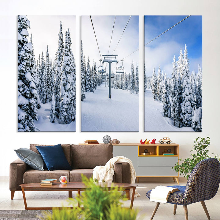 Winter Ski Lift Landscape Wall Art | Snowy Mountain Adventure | Framed and Ready to Hang | Perfect for Cabin Wall Art, Farmhouse Decor