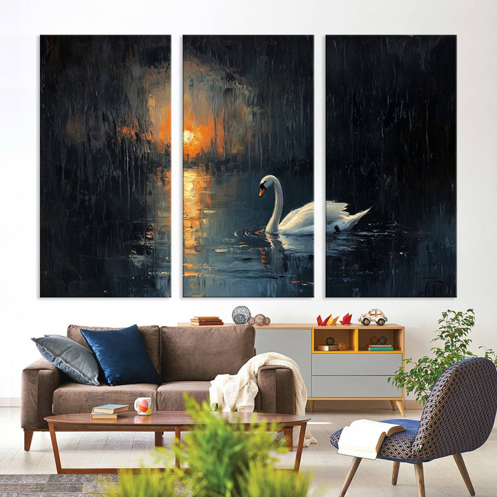 Abstract Swan on Water Wall Art Canvas Print - Elegant Nature Scene for Modern Home Decor