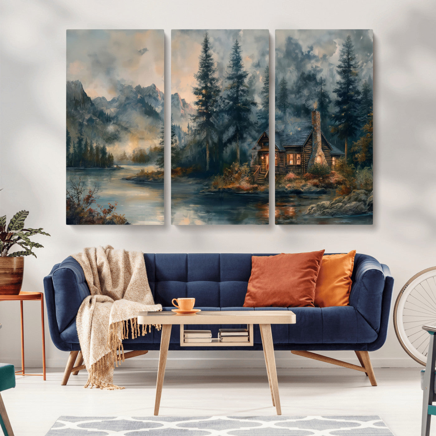 MGV-CV-48X32-3P - Rustic Cabin Woods Wall Art Print | Lake in a Forest Canvas Print | Cabin, Lodge, and Farmhouse
