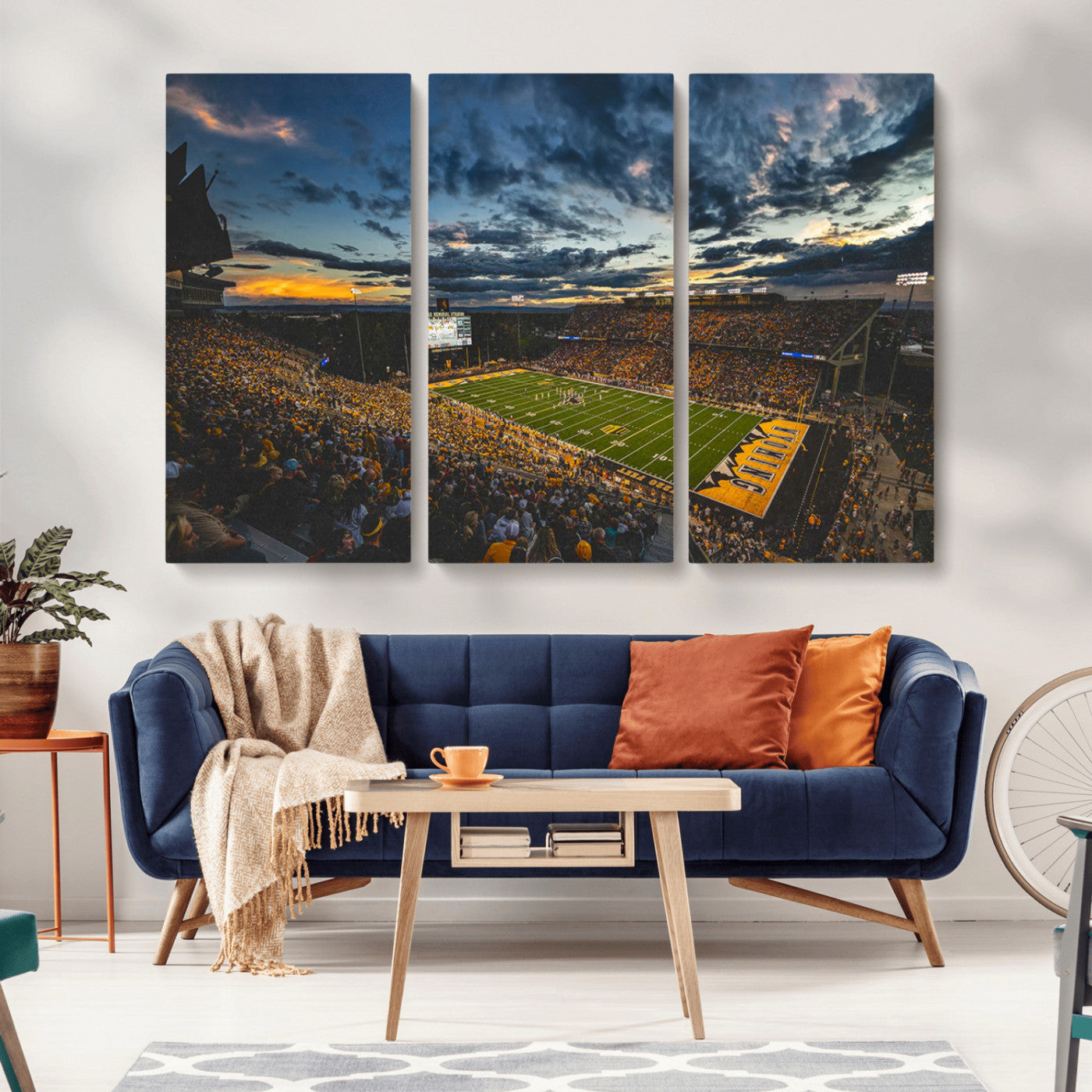 MGV-CV-48X32-3P - University of Wyoming Cowboys Football Team Print - Laramie War Memorial Stadium Wall Art Canvas