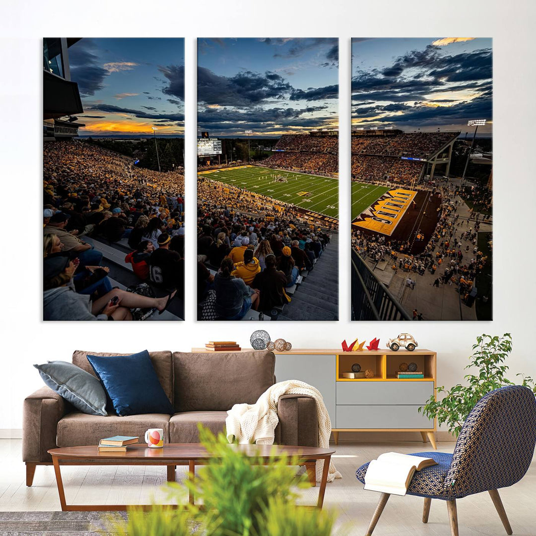 Cowboy Football War Memorial Stadium Wall Art | Ready to Hang Canvas Print of College Football Stadium at Sunset | Perfect for Sports Fans and Football Enthusiasts