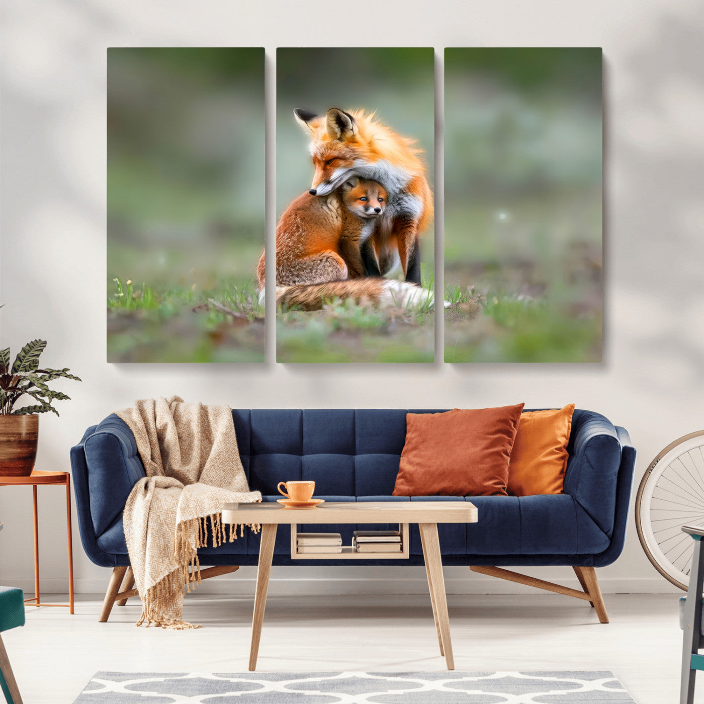 MGV-CV-48X32-3P - Heartwarming Fox and Baby Cub Wall Art | Ready to Hang Canvas Print of Foxes in Nature | Perfect for