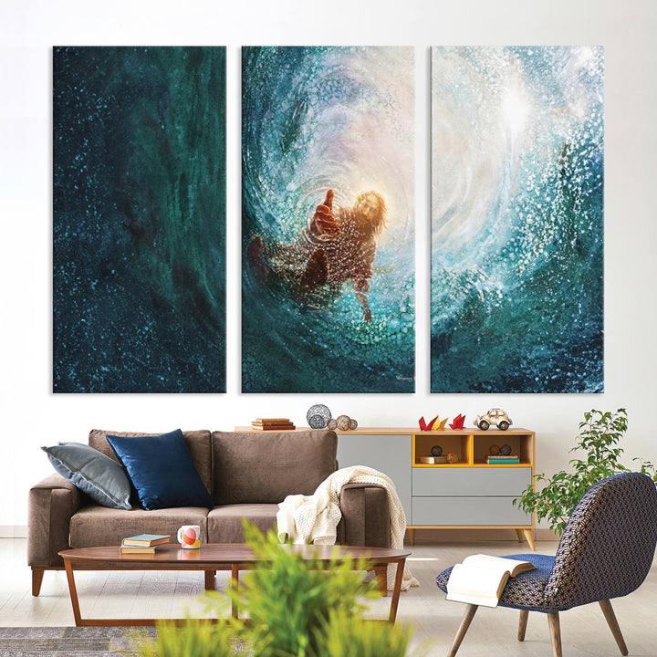 Powerful Jesus Canvas Print - Hand of Salvation, Inspirational Wall Art - Framed, Ready to Hang for Home or Religious Spaces