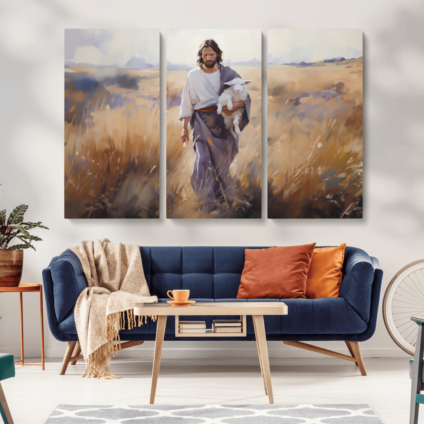 MGV-CV-48X32-3P - Jesus the Good Shepherd Wall Art Canvas Print - Lost Lamb Print for Prayer Room Decor