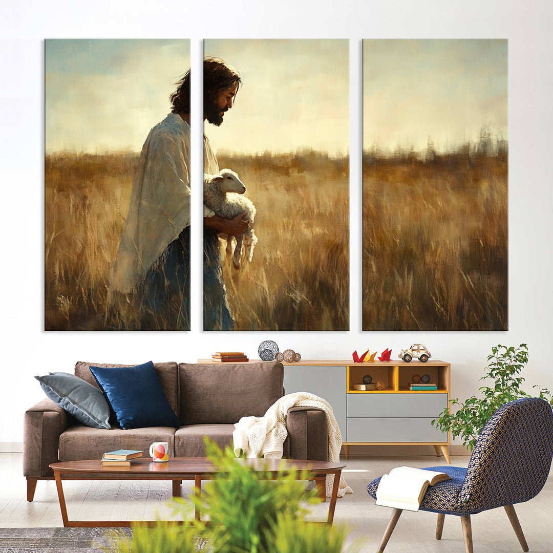 Jesus the Good Shepherd Wall Art Canvas Print - Inspirational Christian Religious Print for Prayer Room Decor