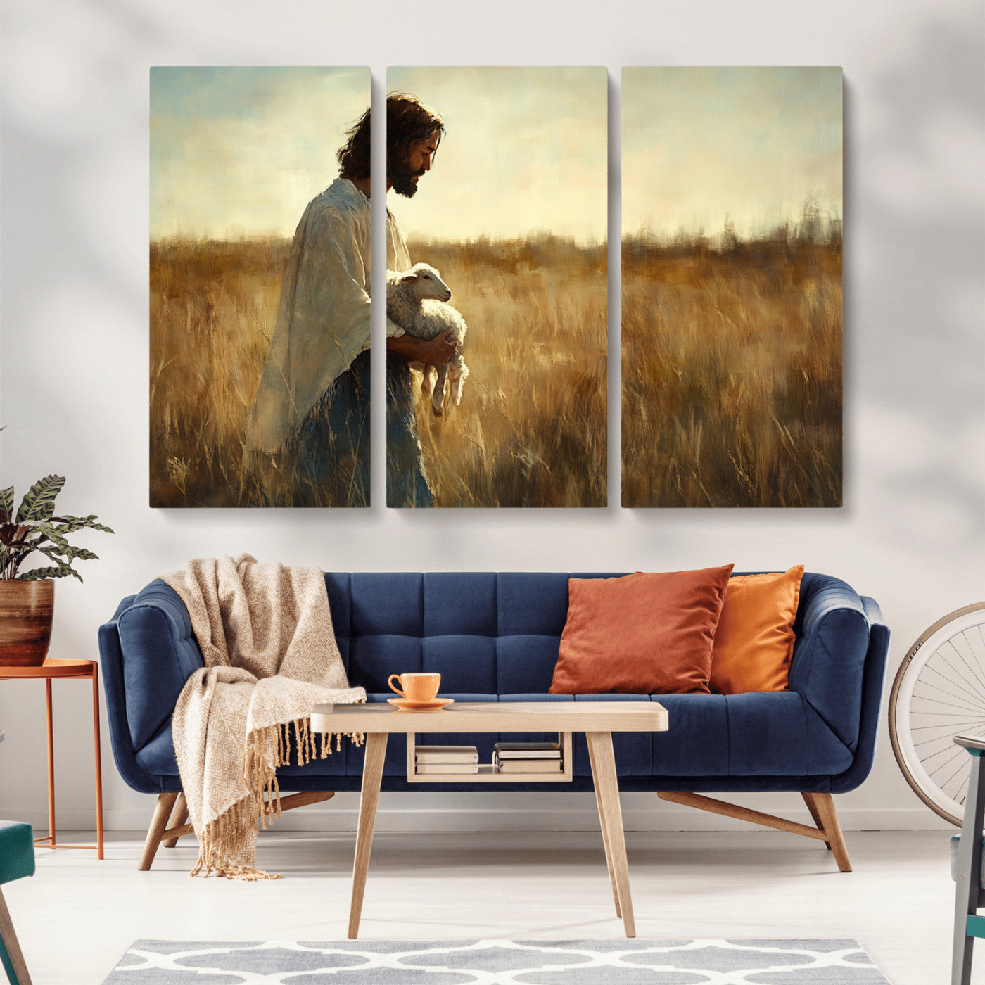 MGV-CV-48X32-3P - Jesus the Good Shepherd Wall Art Canvas Print - Inspirational Christian Religious Print for Prayer