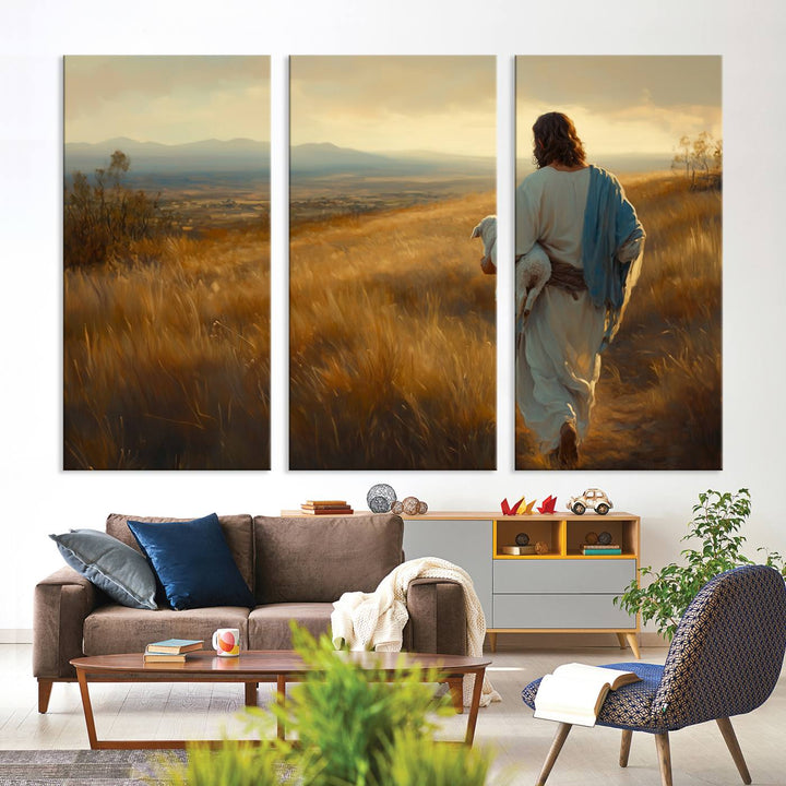 Jesus the Good Shepherd Wall Art Canvas Print - Inspirational Christian Religious Print for Prayer Room Decor