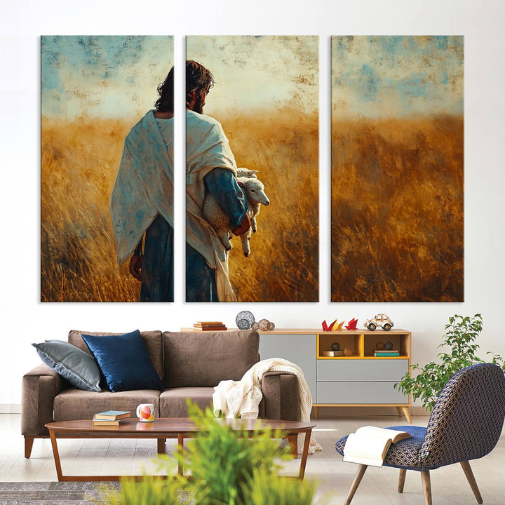 Jesus the Good Shepherd Wall Art Canvas Print - Inspirational Christian Religious Print for Prayer Room Decor