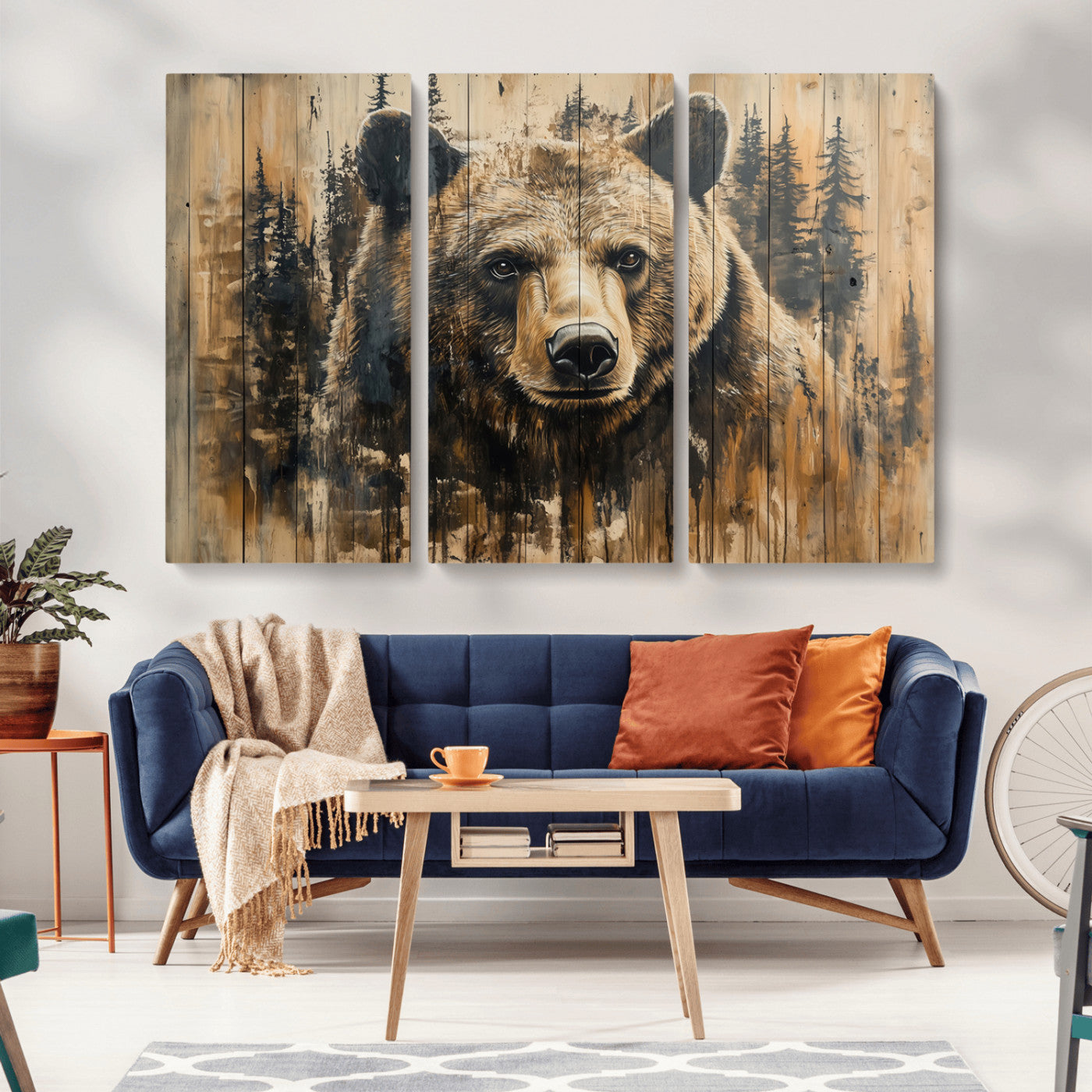 MGV-CV-48X32-3P - Majestic Grizzly 399 Bear Wall Art | 3-Panel Rustic Canvas Print for Living Room, Office, or Cabin