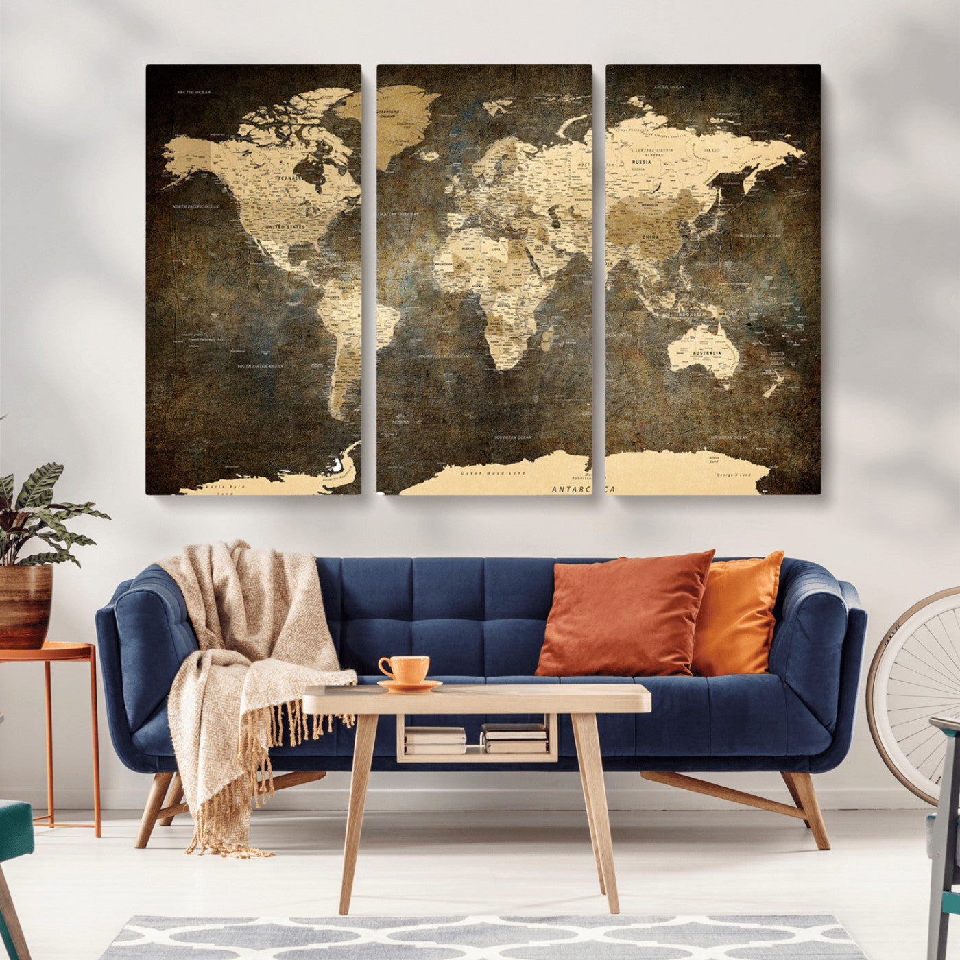 MGV-CV-48X32-3P - Push Pin World Map Canvas Print – Framed Wall Art for Couples to Track Their Travels – Anniversary