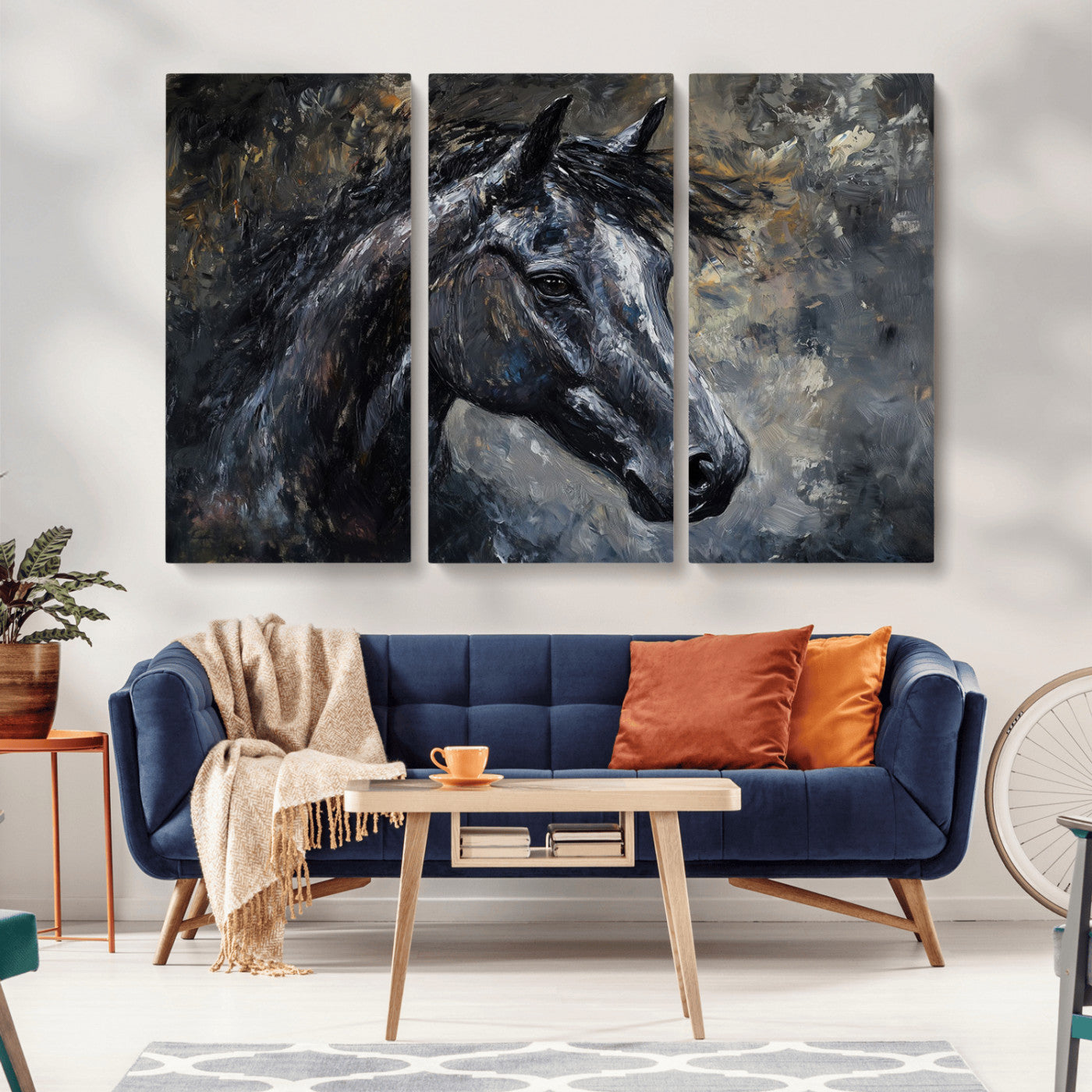 MGV-CV-48X32-3P - Large Abstract Horse Wall Art Canvas Print | Farmhouse Wall Decor | Rustic Horse Art | Western Cabin