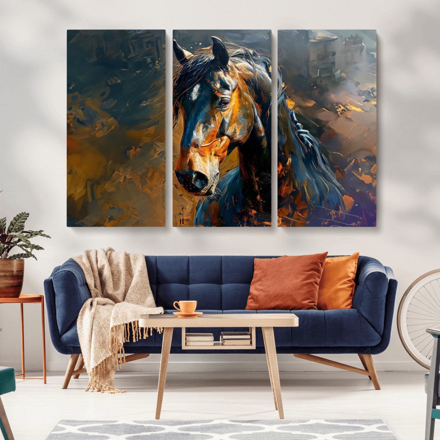 MGV-CV-48X32-3P - Abstract Horse Wall Art Canvas Print | Farmhouse Wall Decor | Western Cabin Art | Rustic Horse Decor