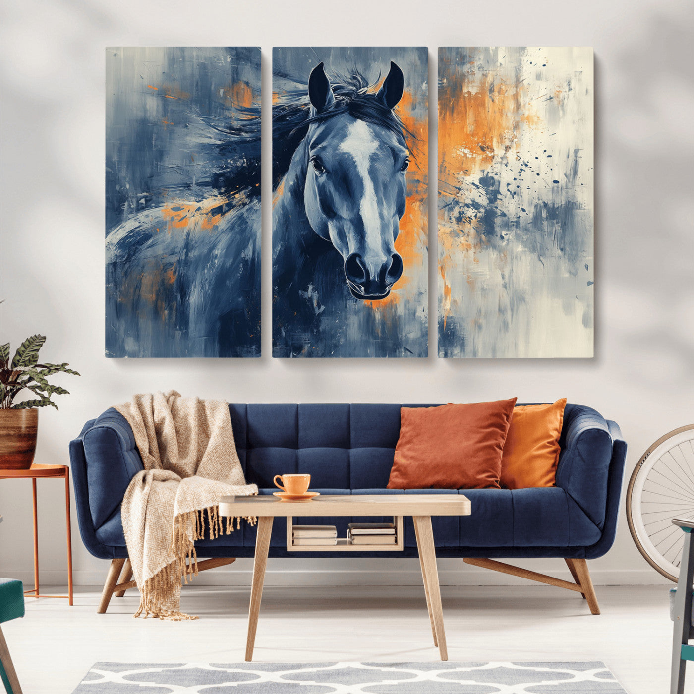 MGV-CV-48X32-3P - Abstract Blue Horse Wall Art Print Canvas | Horse Wall Art Print | Western Decor for Farmhouse |