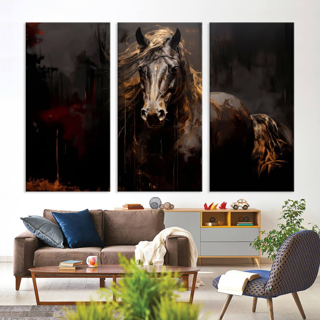 Abstract Black Horse Canvas Print | Abstract Equine Wall Art | Western Decor Print | Horse Lover Gift | Farmhouse & Cabin Wall Art