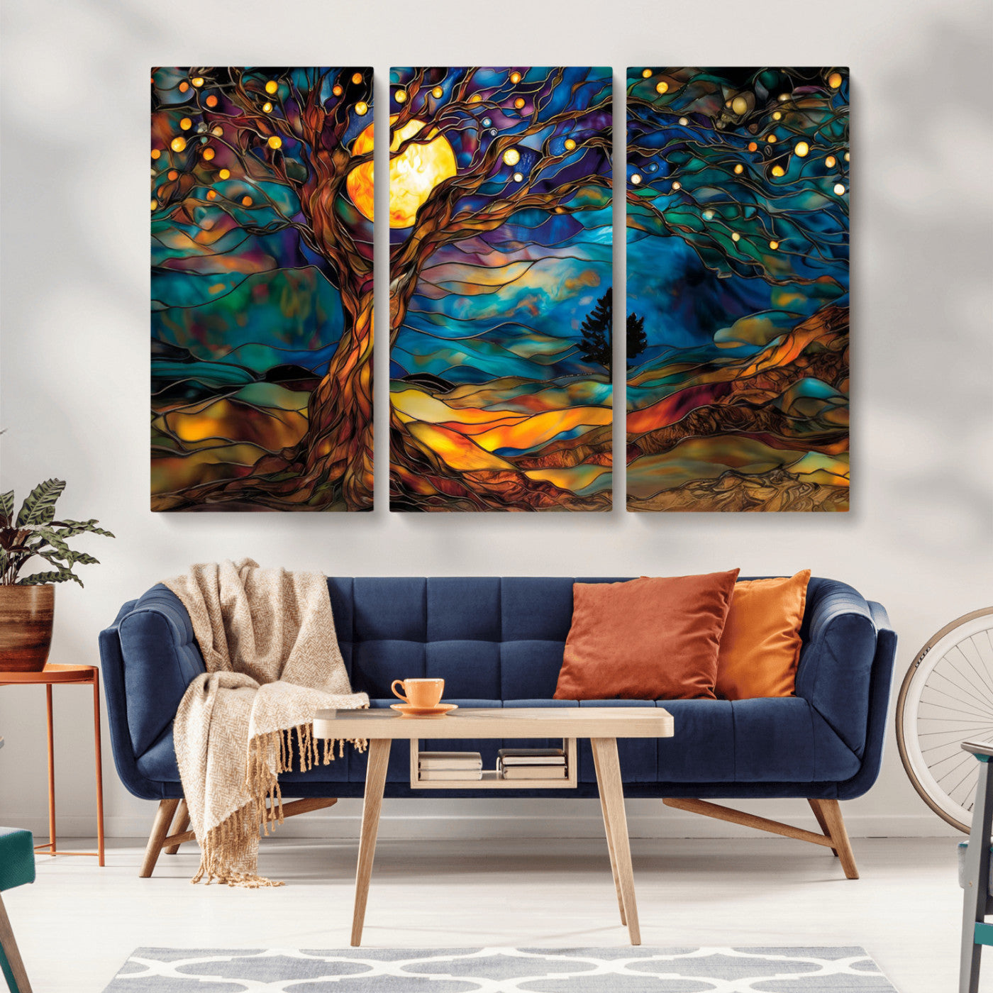 MGV-CV-48X32-3P - Tree of Life Wall Art - Yggdrasil Tree of Life Canvas Print - Vibrant Moonlit Tree Wall Art,  Tree