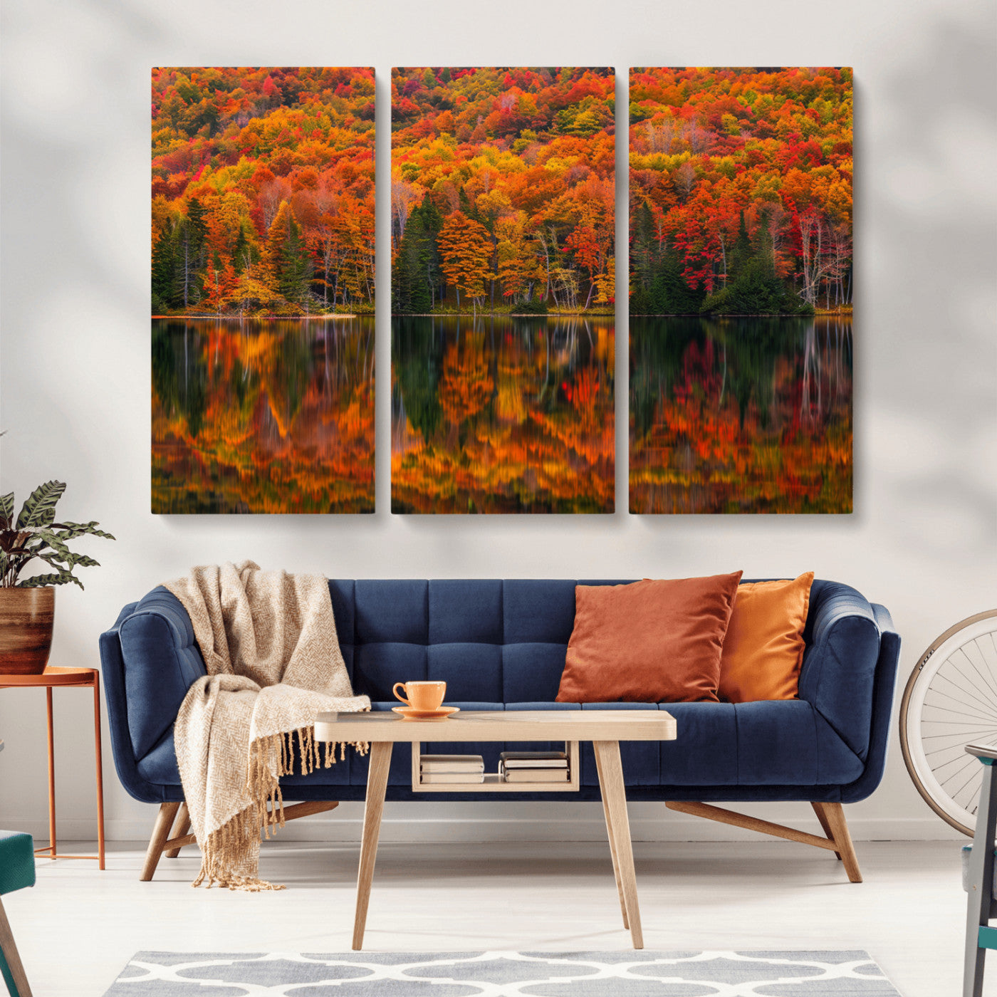 MGV-CV-48X32-3P - Fall Foliage Wall Art - Autumn Reflection Canvas Print, Stunning Fall Foliage Wall Art, Serene Lake