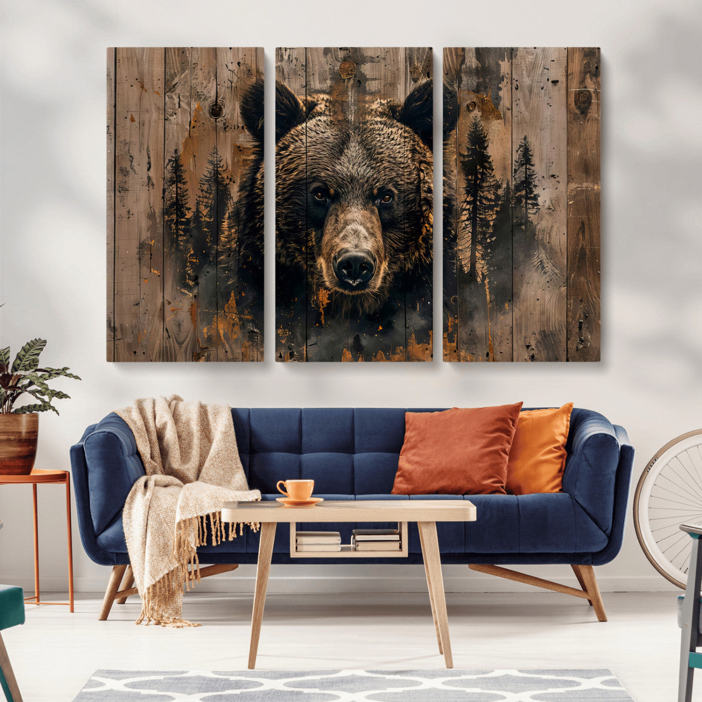 MGV-CV-48X32-3P - Rustic Grizzly 399 Wall Art | Triptych Canvas Print | Rustic Cabin Wall Decor | Perfect for