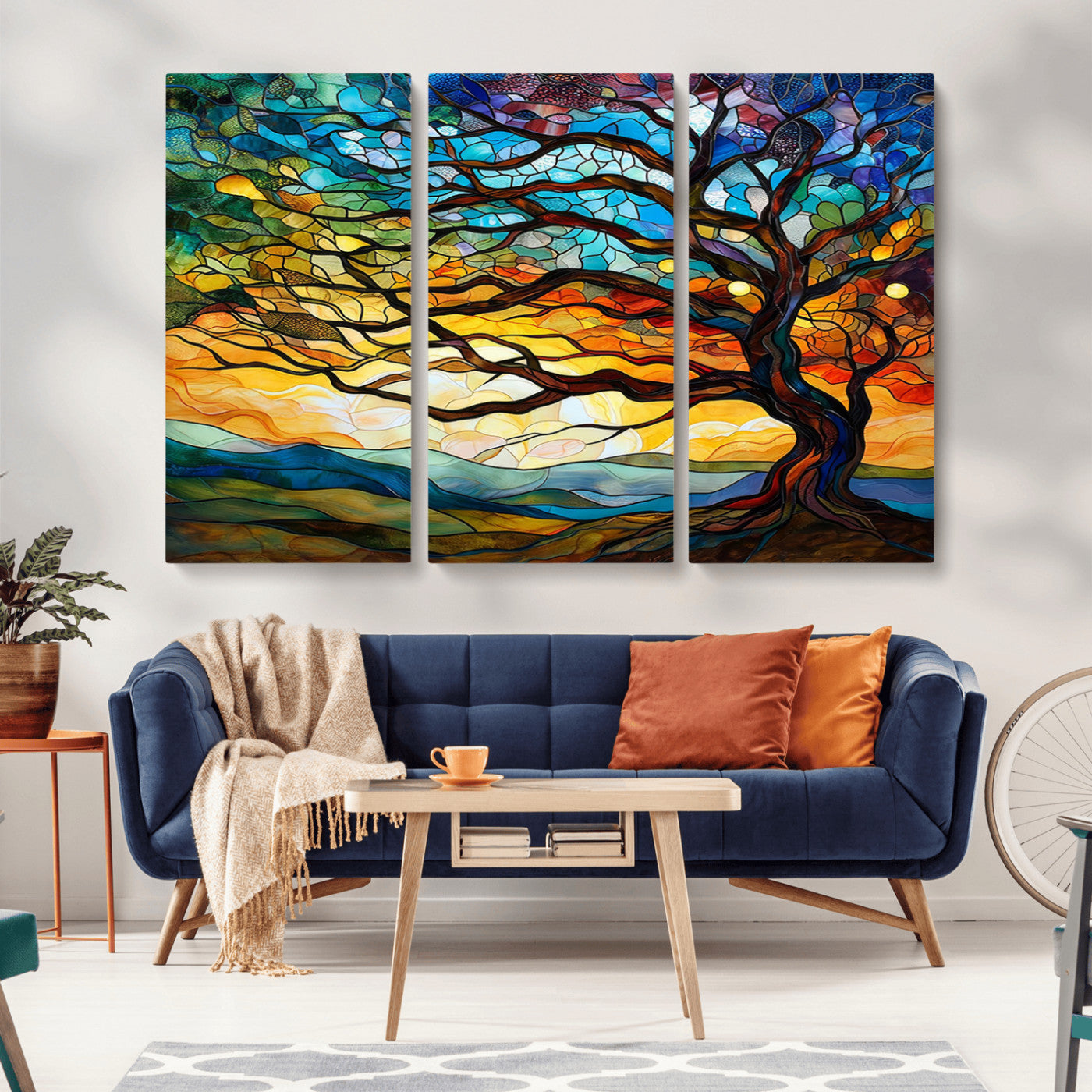 MGV-CV-48X32-3P - Vibrant Mosaic Tree of Life Wall Art | Stained Glass Style Canvas Print | Ready to Hang Artistic