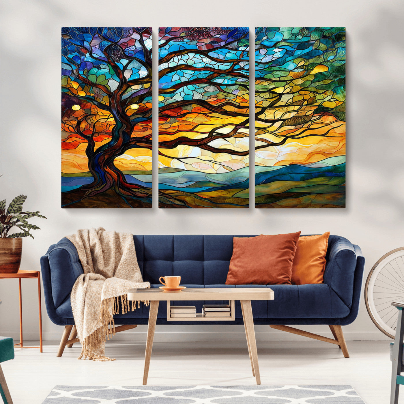 MGV-CV-48X32-3P - Mosaic Tree Wall Art | Ready to Hang Stained Glass Style Canvas Print | Farmhouse Wall Decor, Cabin
