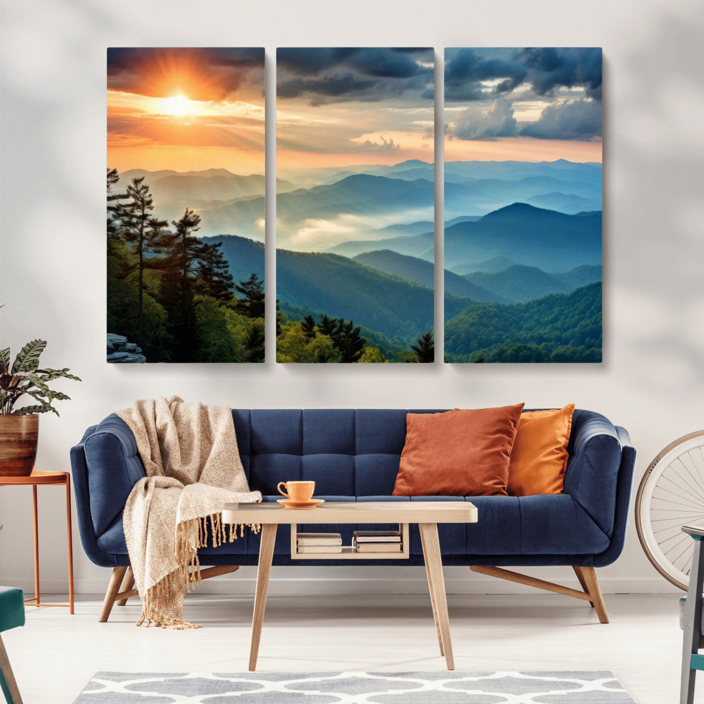 MGV-CV-48X32-3P - Sunrise Over Mountain Range Wall Art Canvas Print, Farmhouse Wall Decor, Cabin Wall Art