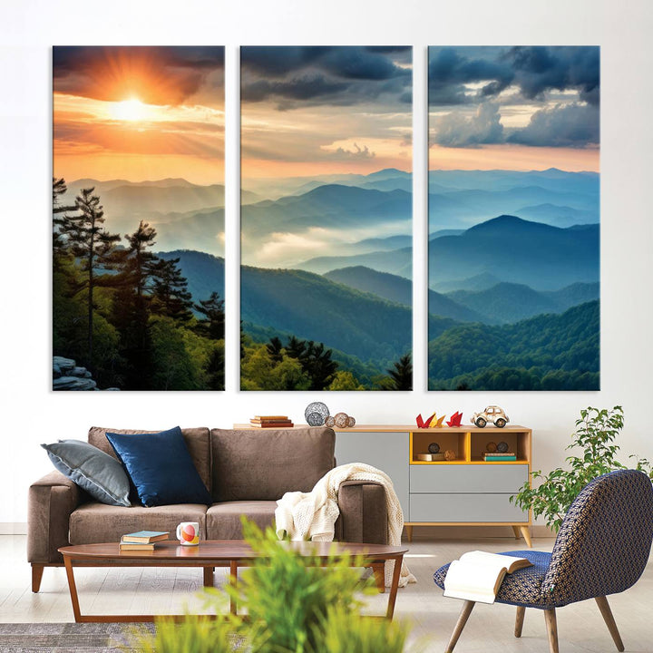 Sunrise Over Mountain Range Wall Art | Canvas Print Ready to Hang | Perfect for Farmhouse Wall Decor, Cabin Wall Art, Nature-Inspired Home