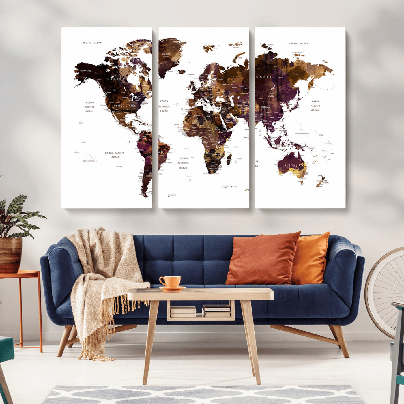 MGV-CV-48X32-3P - Push Pin World Map Canvas Print – Framed Wall Art for Couples to Track Their Travels – Anniversary