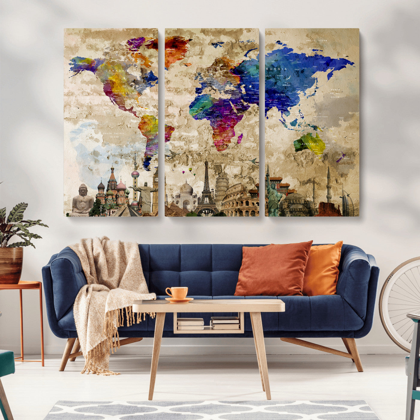 MGV-CV-48X32-3P - Push Pin World Map Canvas Print – Framed Wall Art for Couples to Track Their Travels – Anniversary