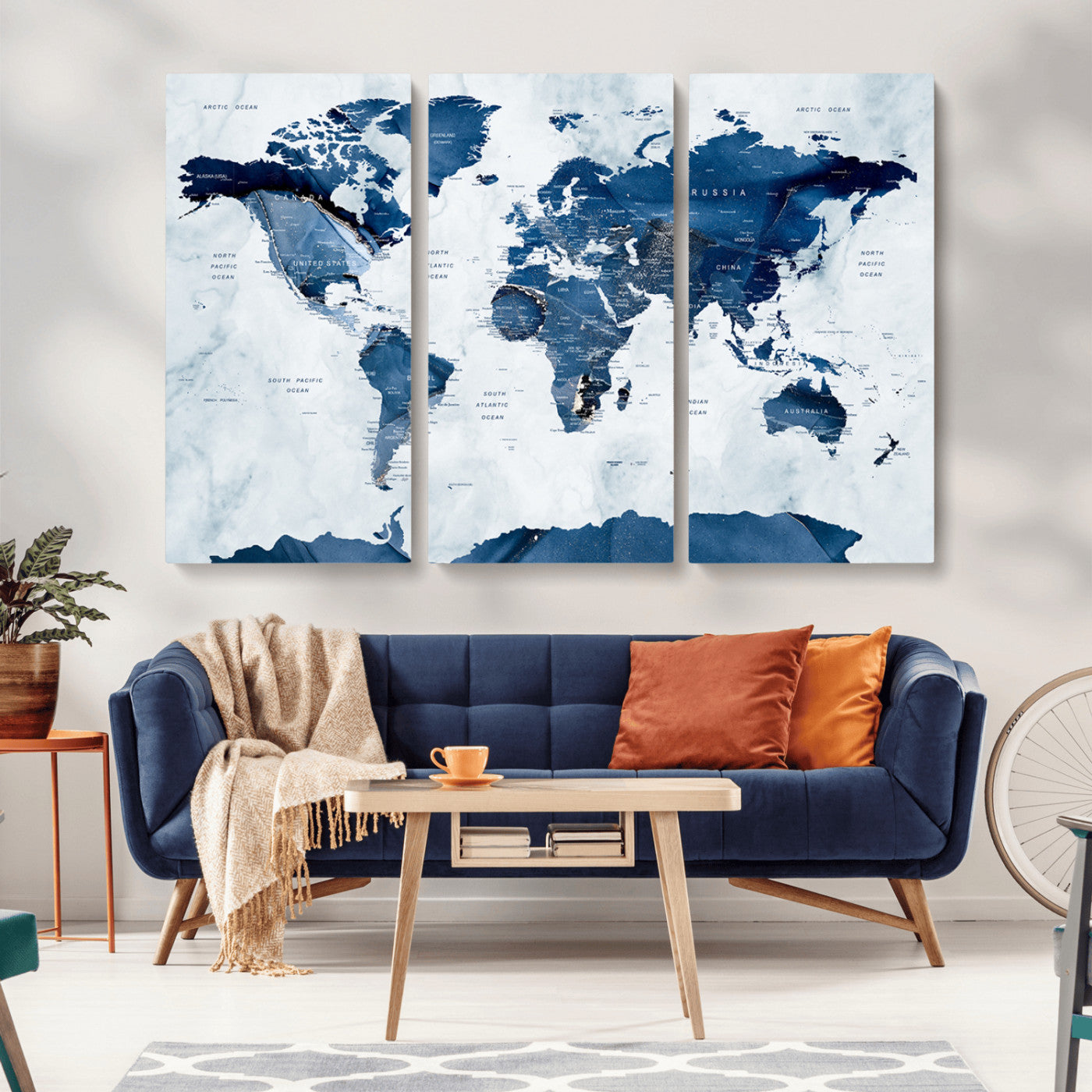 MGV-CV-48X32-3P - Push Pin World Map Canvas Print – Framed Wall Art for Couples to Track Their Travels – Anniversary