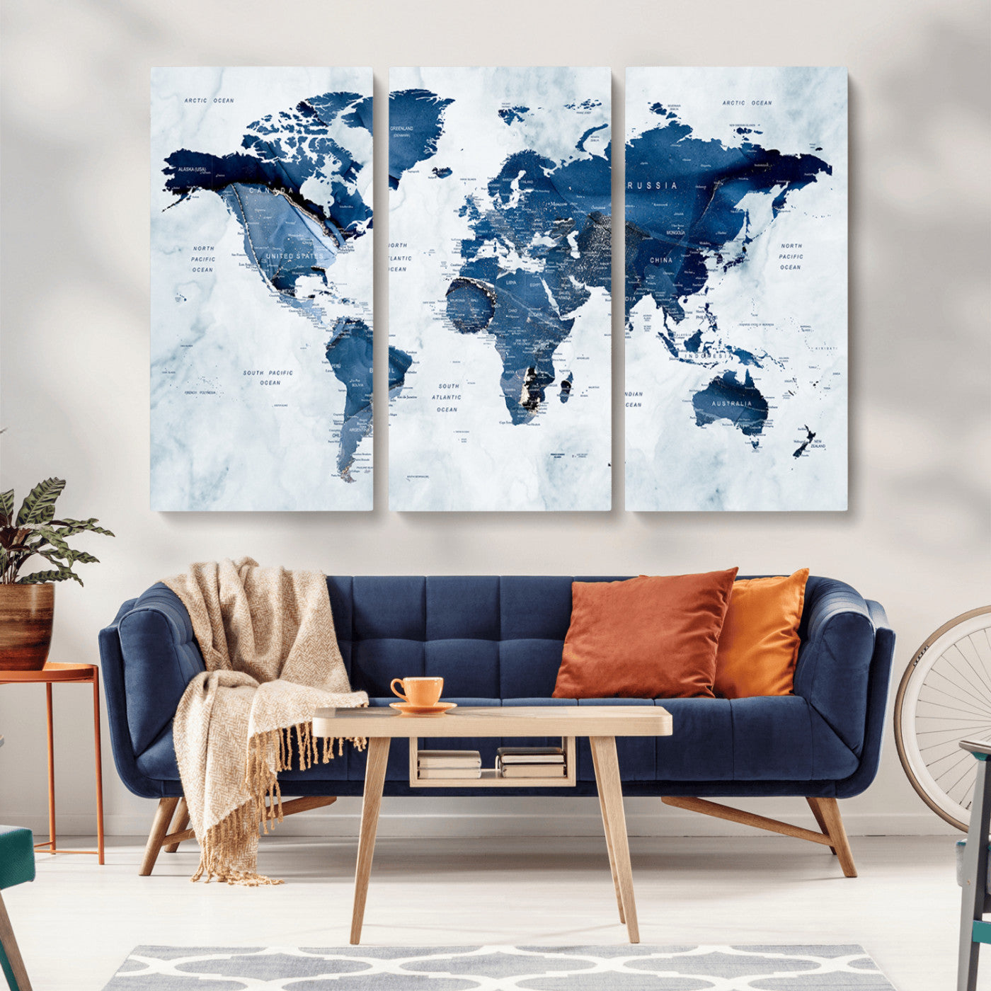 MGV-CV-48X32-3P - World Map Canvas Print – Framed Wall Art Home Adventure Decor
