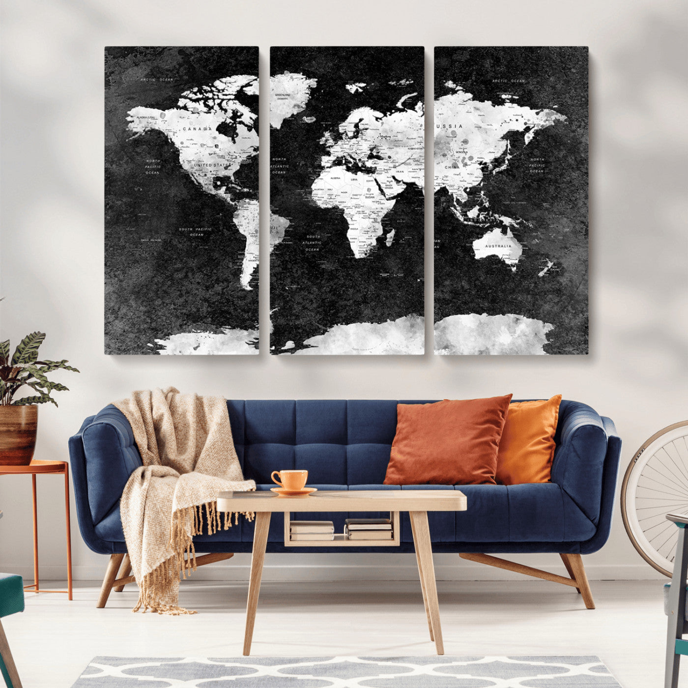 MGV-CV-48X32-3P - Push Pin World Map Canvas Print – Framed Wall Art for Couples to Track Their Travels – Anniversary