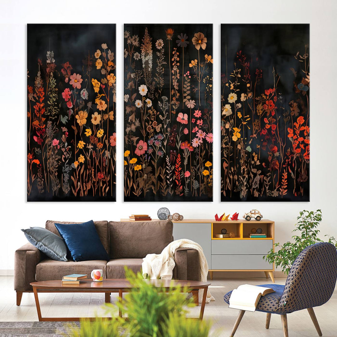 Large Floral Painting Print Illustration Flowers Canvas Wall Art Botanical Wall Decor Modern Wildflower Poster Unique Gift For Stylish Home