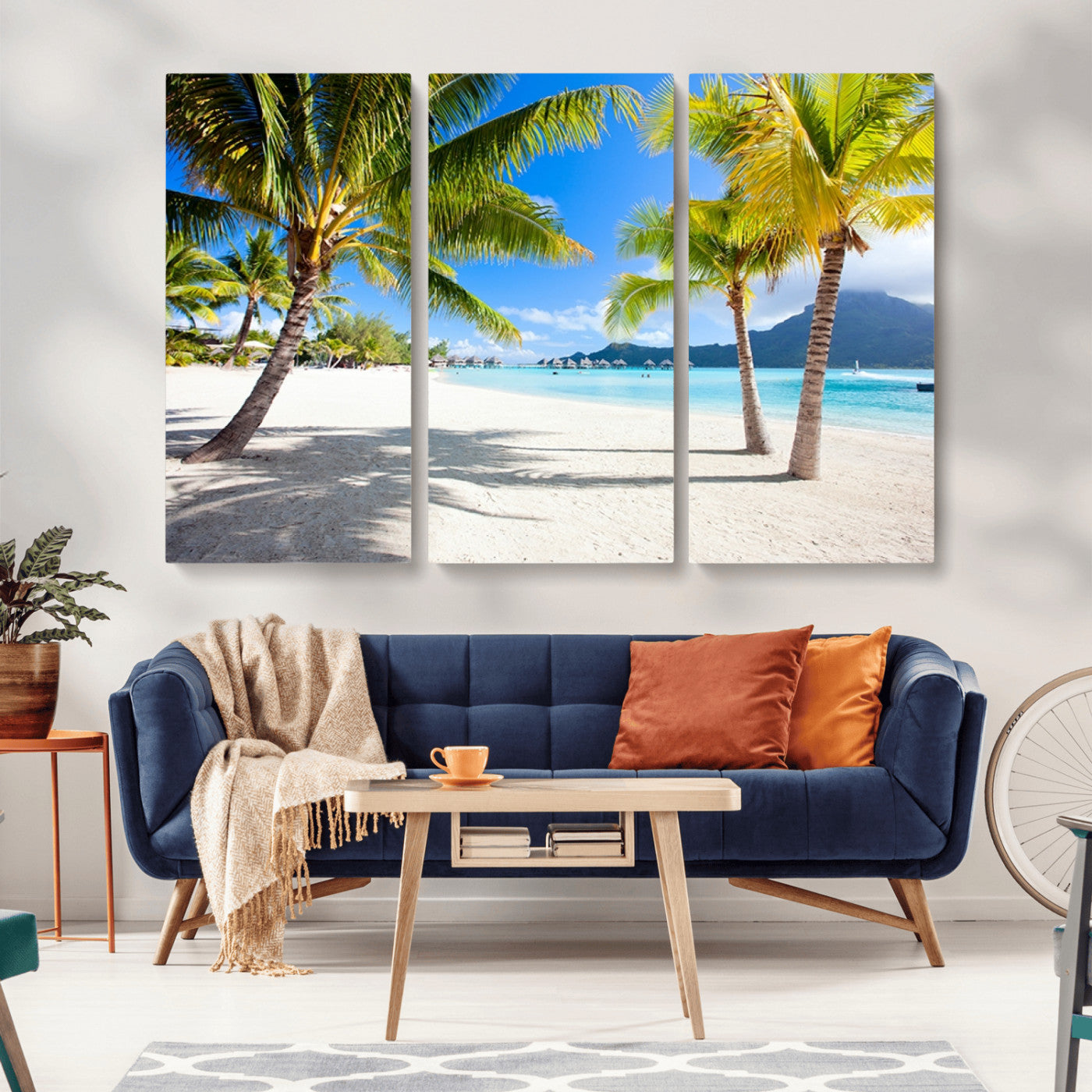 MGV-CV-48X32-3P - Blue Beach and Sea Wall Art Canvas Print