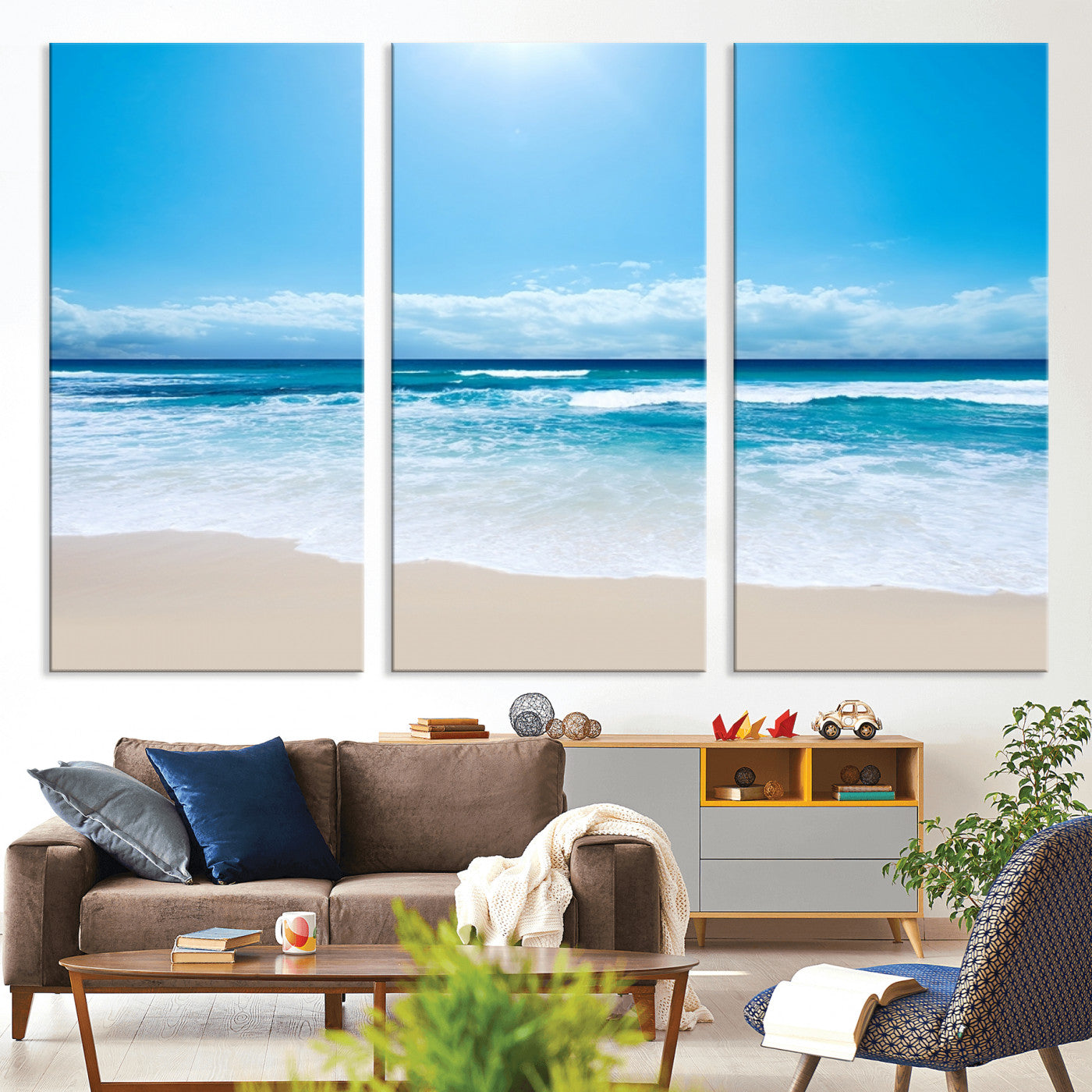 45929-MGV-CV-36X24-Wall Art Canvas Print Shiny Blue Sea and Beach