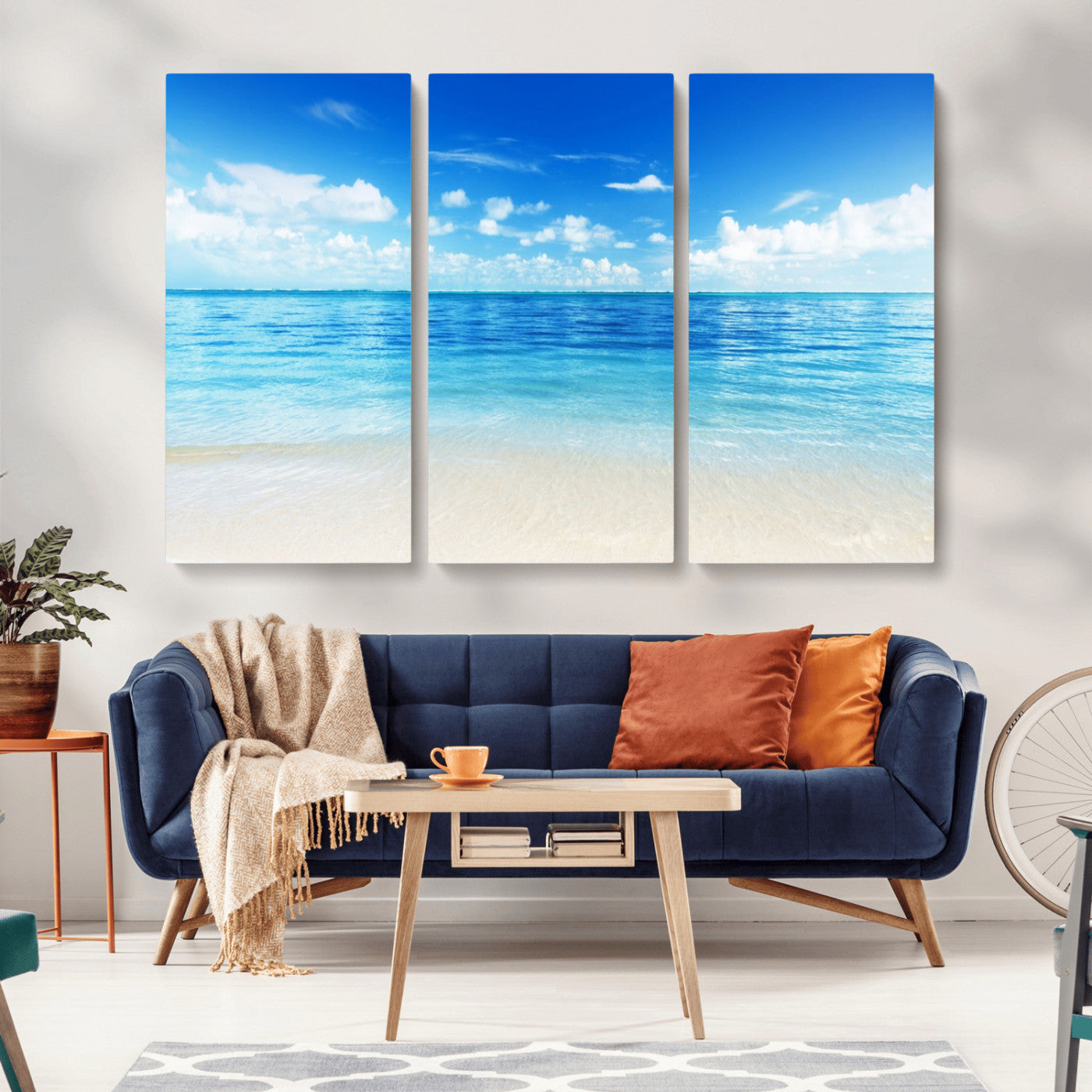 MGV-CV-48X32-3P - Beach Scene Canvas Wall Art Print – Tranquil Ocean Horizon and White Sand Beach Wall Decor for Home