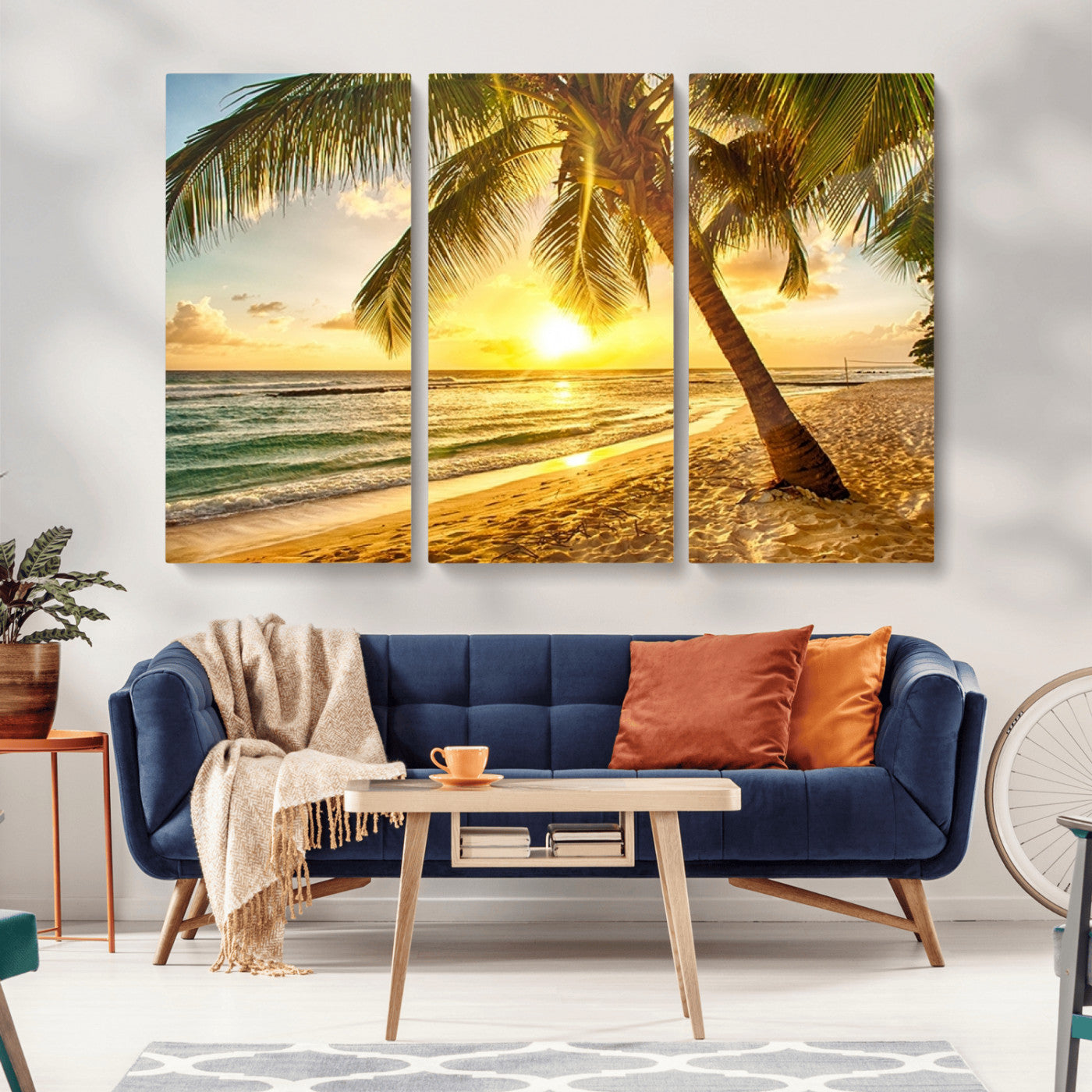 MGV-CV-48X32-3P - Beach Sunset Canvas Wall Art Print - Tropical Beach Canvas Wall Art Print – Vibrant Palm Trees and