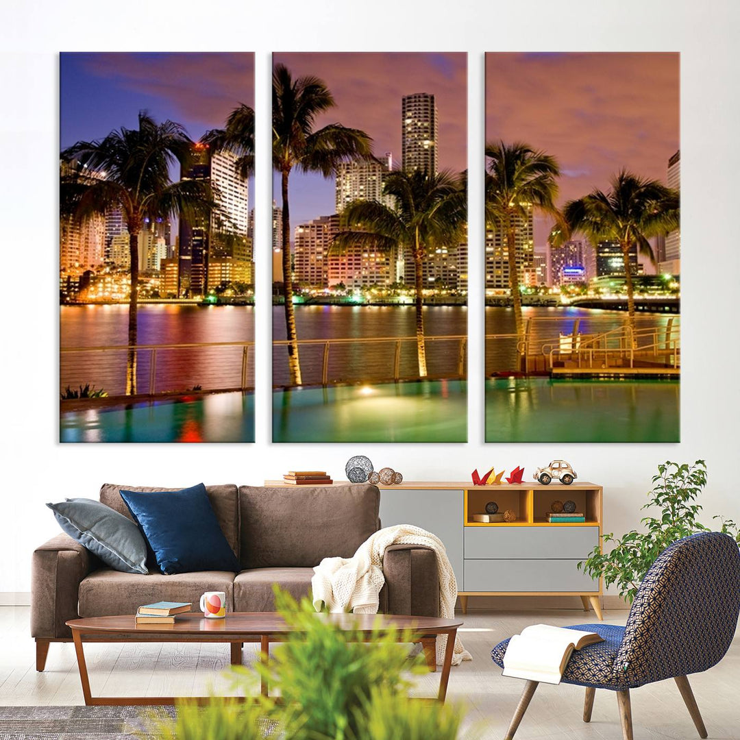 Art mural MIAMI Impression sur toile Miami Skyline avec palmiers