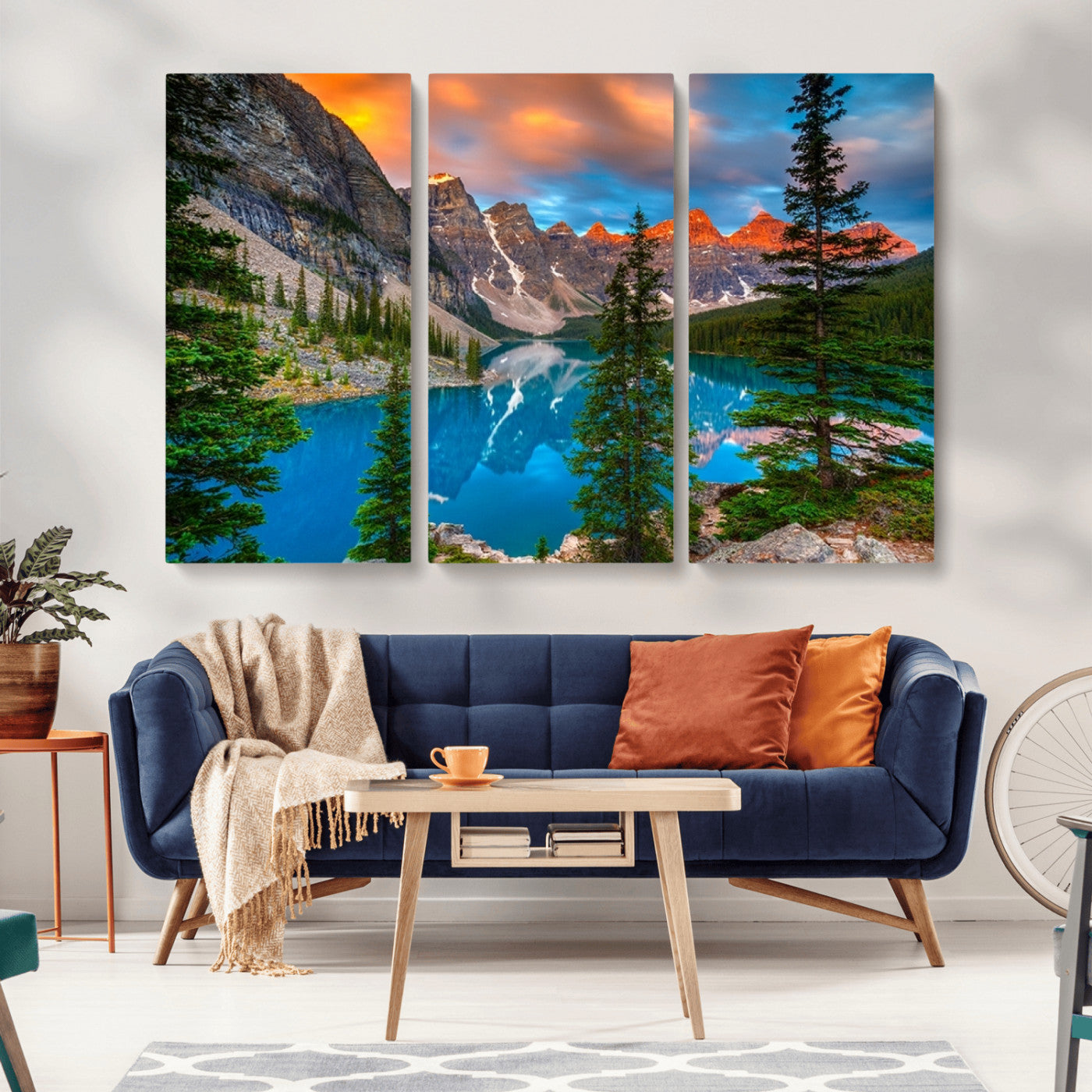 MGV-CV-48X32-3P - Canadian Rockies Moraine Lake Wall Art Canvas Print, Pine Trees Mountain Spring Canvas Print