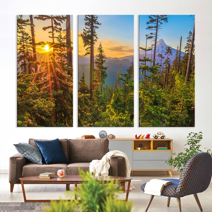 The kitchen features a Red Leaves on Trees landscape canvas print, perfect for nature lovers.